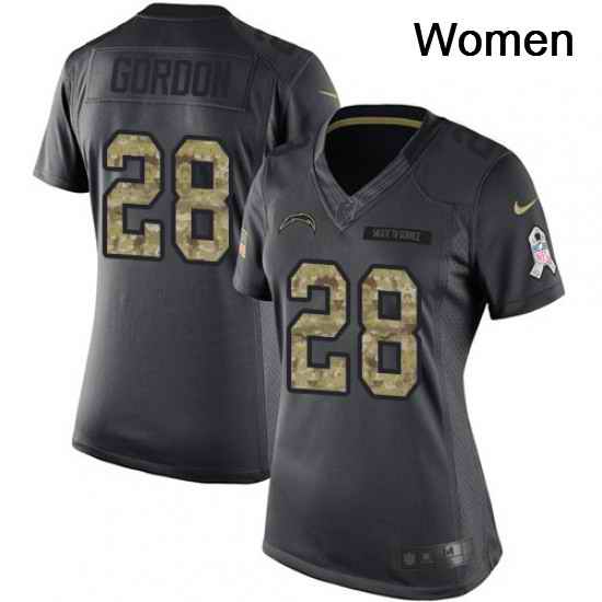 Womens Nike Los Angeles Chargers 28 Melvin Gordon Limited Black 2016 Salute to Service NFL Jersey